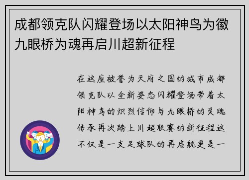 成都领克队闪耀登场以太阳神鸟为徽九眼桥为魂再启川超新征程